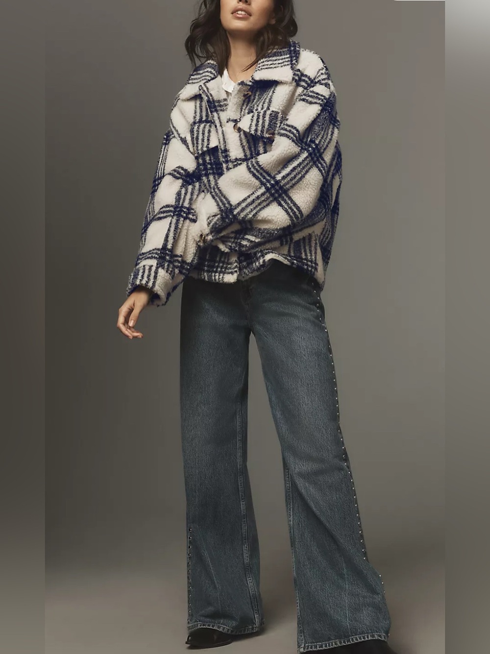 Pilcro Plaid Sherpa Shacket size S